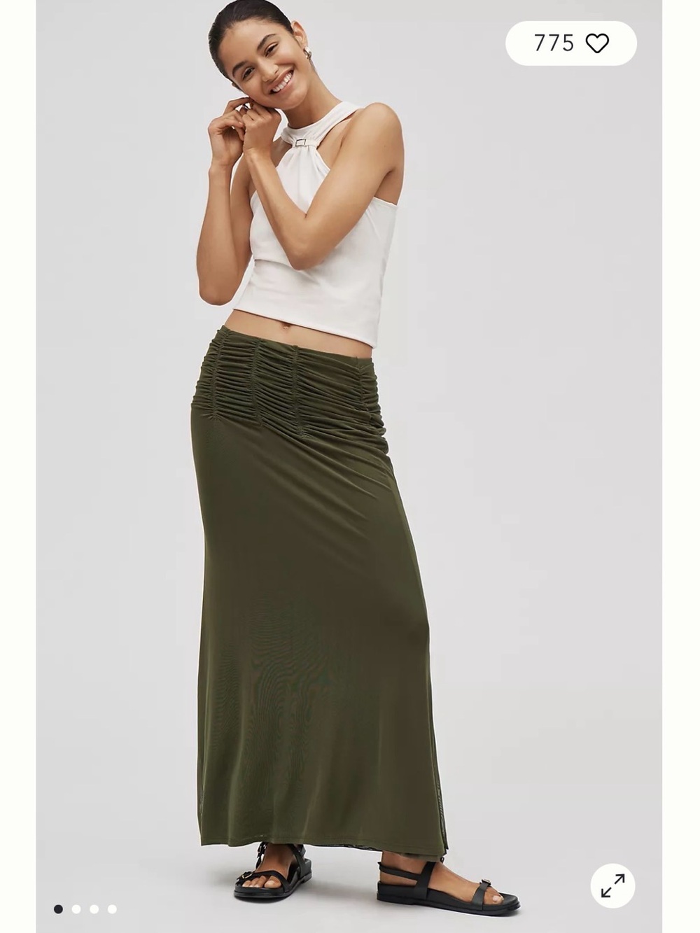 Maeve by Anthropologie Navy Ruched Yoke Column Pull On Maxi Skirt